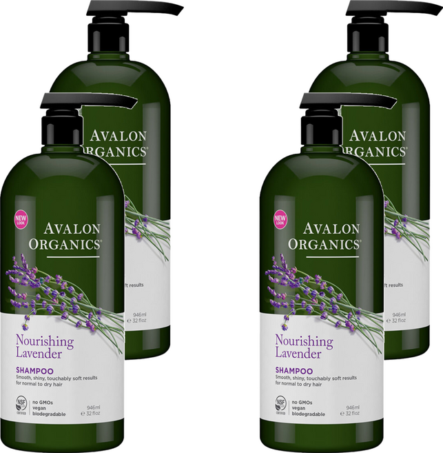 AVALON ORGANICS 滋潤精油洗髮精 添加薰衣草香味 調理乾燥髮質 深層淨化, 946ml, 4瓶