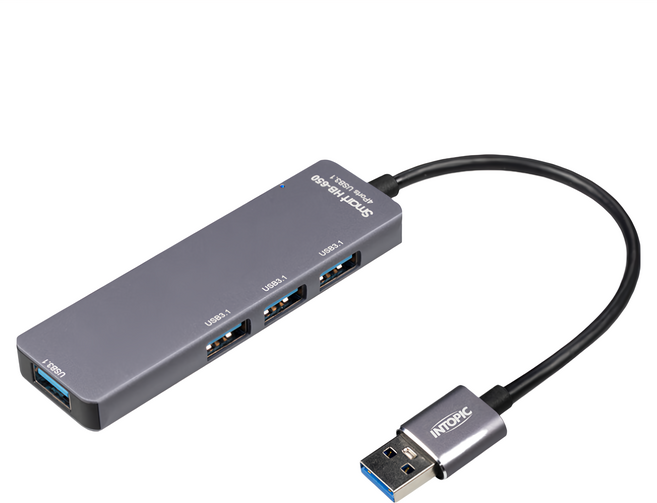INTOPIC 廣鼎 USB3.1 高速集線器 4Port 傳輸協定 5Gbps 9.9mm厚度, 銀色, 1條