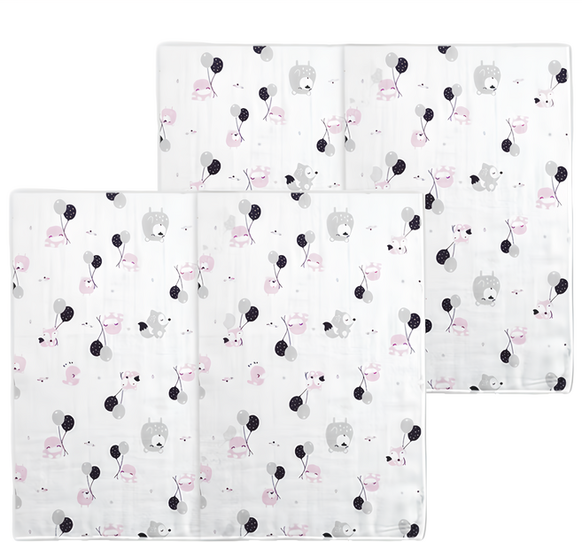 KU.KU Duckbill 酷咕鴨 夢想氣球紗布澡巾, 酸甜蜜桃粉, 2個