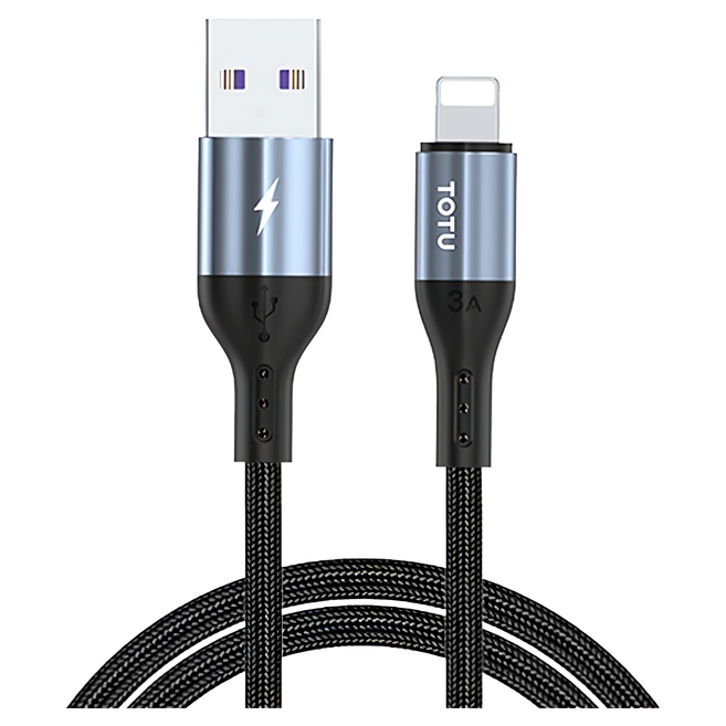 TOTU 拓途 極速2代 Lightning iPhone 快充傳輸線 90度彎頭 3A大電流 15W智能快充, 1.2m, 尼龍編織 黑色, 1條