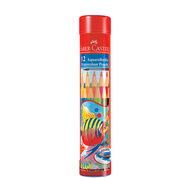 FABER-CASTELL 輝柏 115912 精緻棒棒筒水性色鉛筆 附水彩筆 水杯, 12色, 1組
