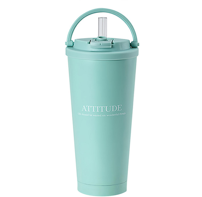 Hiromimi 手提內瓷不鏽鋼吸管杯 C0034, 清風綠, 750ml, 1個