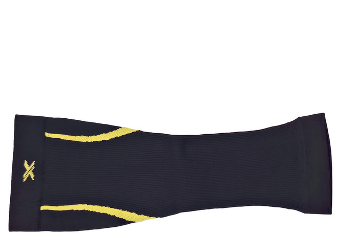 LEADER X 進化版 運動專用V型壓縮小腿套, 黑底黃線, 1個