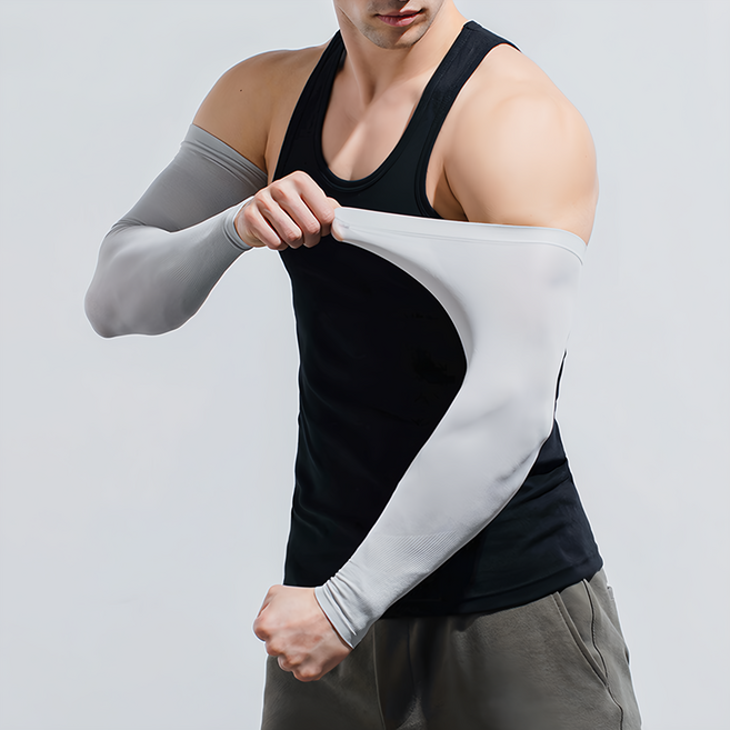 PORA BELLA 男女款運動戶外防曬輕薄高彈冰涼袖套 UVS011, 直筒灰, 2雙