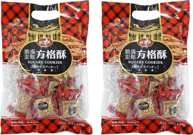 Chiao-E 巧益 脆皮澎鬆鹹蛋黃方格酥 蛋素, 150g, 2袋
