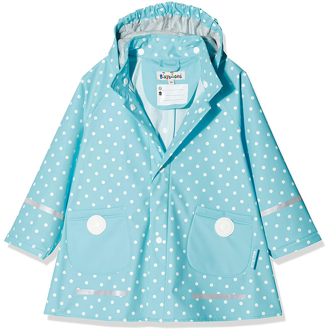 playshoes 超輕量可機洗連帽兒童雨衣外套-波點-藍綠色