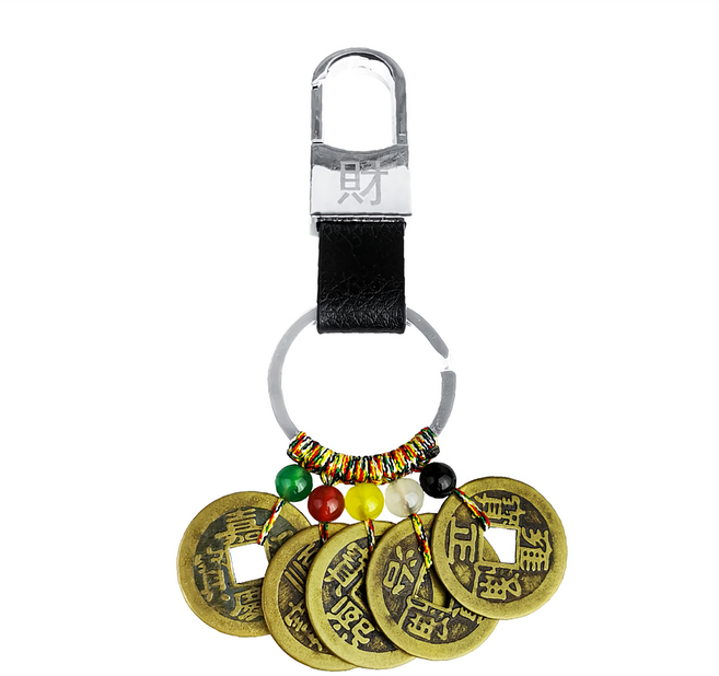 財神小舖 五帝錢鑰匙圈, 金色, 1個