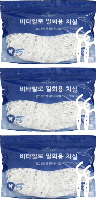 VITAHALO 牙線棒 600支 堅固耐用, 3包, 80mm