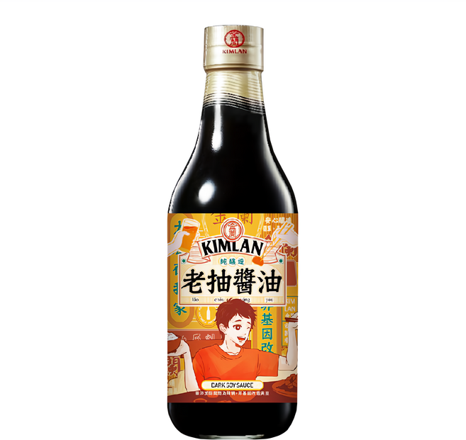 KIMLAN 金蘭 老抽醬油 適用於紅燒、燜煮 可調拌蒸魚、海鮮, 590ml, 1瓶