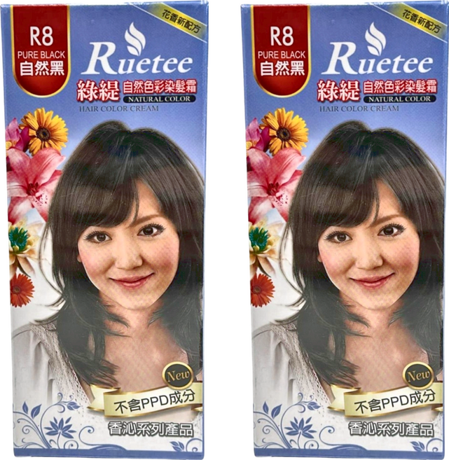 Ruetee 綠緹 自然色彩染髮霜, R8 自然黑, 2盒