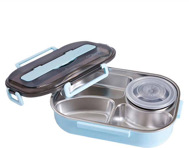 MASIONS 美心 Victoria 維多利亞 頂級304不鏽鋼多功能分隔保溫便當盒 標準款 5格 含湯碗, 藍色, 1個