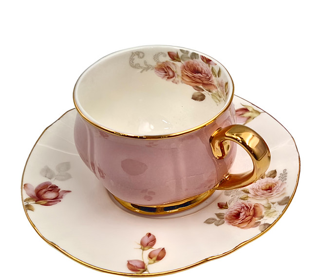 Royal Duke HC骨瓷咖啡對杯套組 杯 2個 + 碟 2個 200ml, 含苞待放 深粉色, 1組