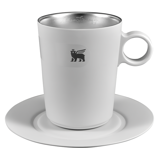 STANLEY 台灣公司貨 The DayBreak 晨光時刻 雙層不鏽鋼拿鐵咖啡杯盤組 313ml, 晨霧白, 1組