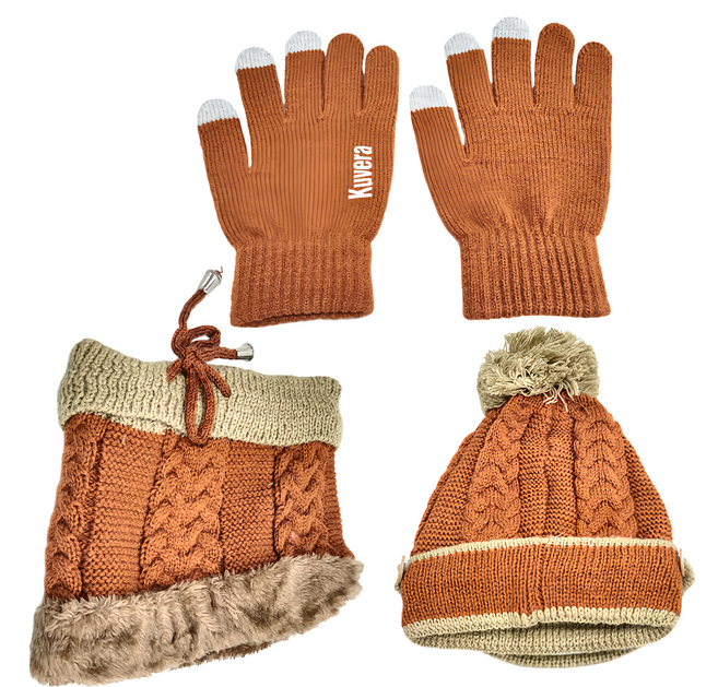 Kuvera 秋冬加絨保暖毛帽4件組 - 焦糖色