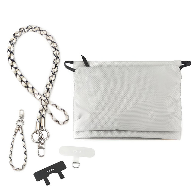 TOTU 拓途 FB-2系列 多功能防潑水時尚運動掛繩收納包 + 手機掛繩 + 夾片組, 銀色, 1組