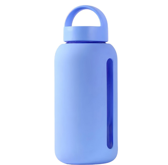 Bink 大容量水瓶 Day Bottle 27oz 耐熱-18-120°C 玻璃和矽膠水瓶, 1個, 800ml, Cornflower