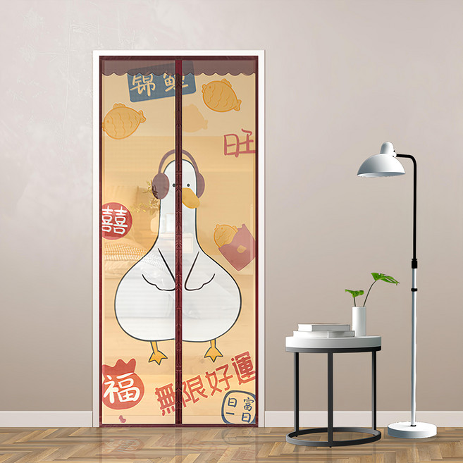 半島良品 魔術膠靜音磁吸防蚊門簾, 加寬 好運鴨 橘色