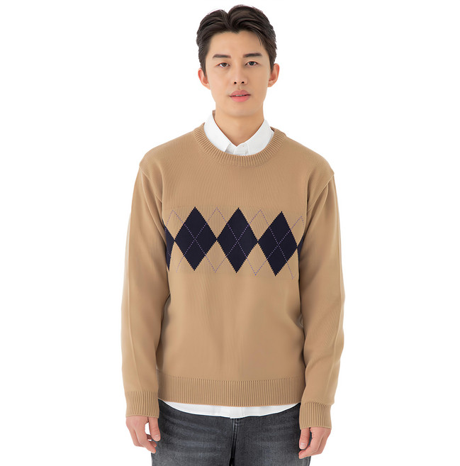 CARET 男款寬版針織毛衣 菱格紋