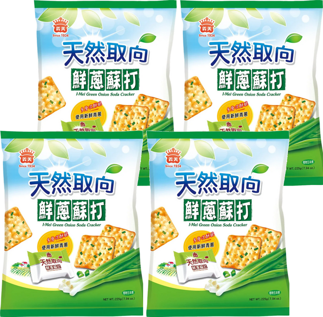 義美 天然取向 蘇打餅乾 鮮蔥, 225g, 4包