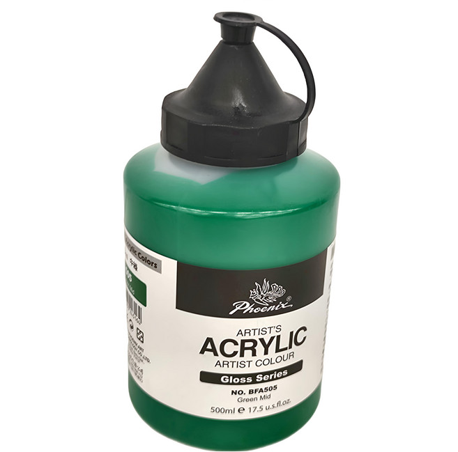 Phoenix 鳳凰畫材 亮光壓克力顏料 亮光系列 高光澤 高遮蓋力 耐水性, 500ml, 1色
