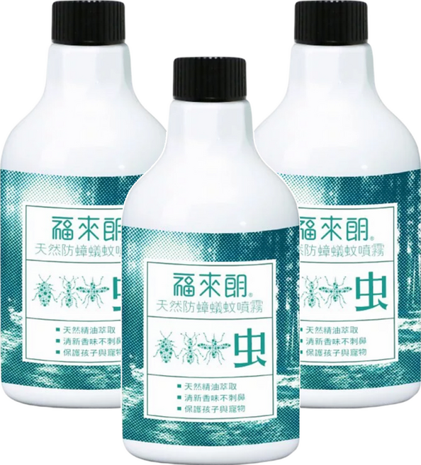 HUKUROU 福來朗 天然防蟑蟻蚊噴霧補充瓶, 500ml, 3瓶