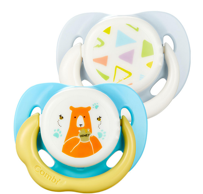 Combi 康貝 Day系列安撫奶嘴 Set 2入, 8~18個月, 小熊 + 藍底幾何, 1組