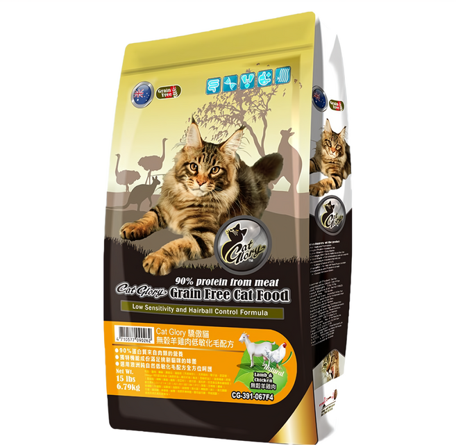 Cat Glory 驕傲貓 全齡貓 低敏化毛配方 乾飼料, 無穀羊雞肉, 6.79kg, 1包