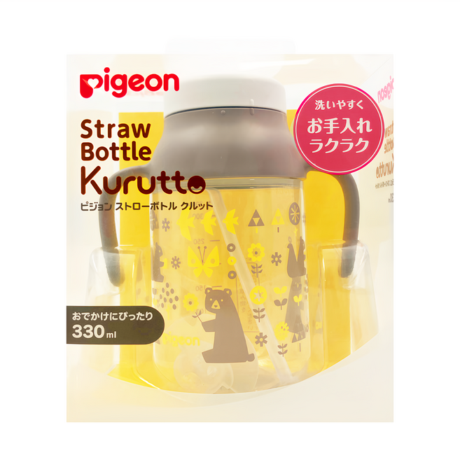 pigeon 貝親 Kurutto吸管杯, 動物森林 咖啡色, 330ml, 1個