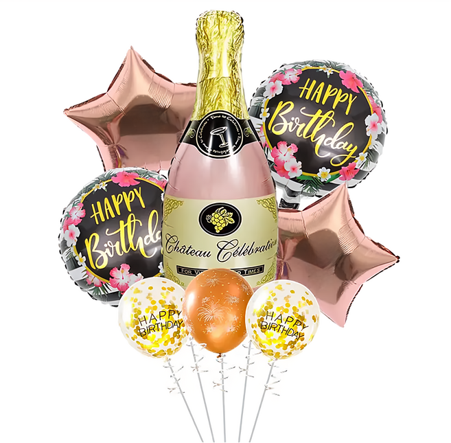 酒瓶生日套組 - 氣球裝飾, 粉金, 1組