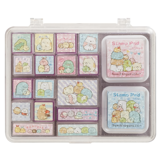 Sumikkogurashi 角落生物 印章組 附紅籃色印泥 843836 3歲以上, 日常粉 多色, 1組