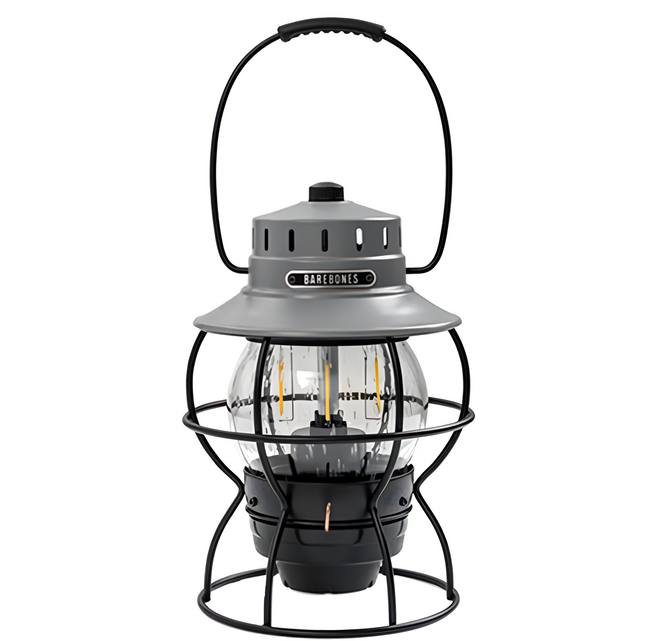 BAREBONES 手提鐵路復古營燈 Railroad Lantern 金屬玻璃材質 3.2 瓦 Cree LED 燈 USB 插電式, Slate Gray 石灰色, 1個