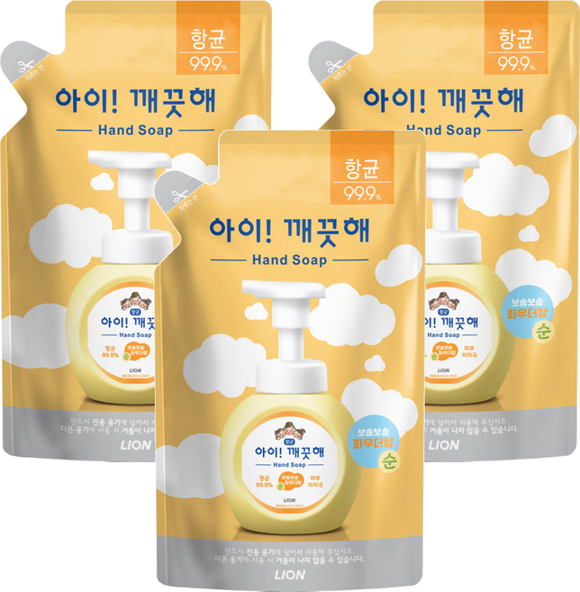 LION 獅王 趣淨 洗手慕斯補充包 爽身粉香, 200ml, 3包