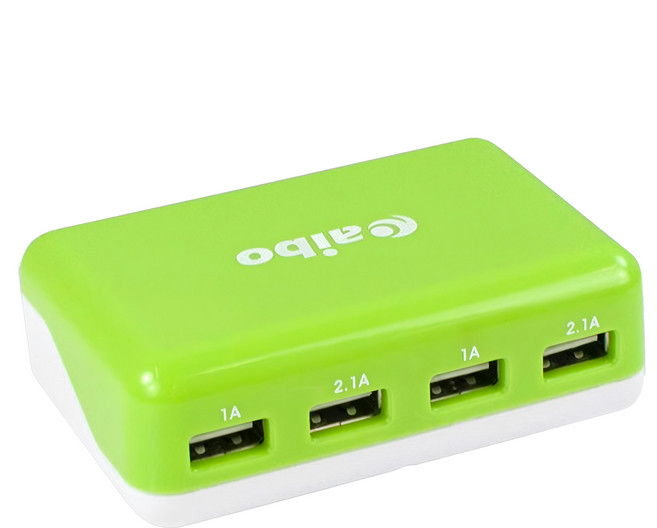 aibo 6000mA 4 Ports AC轉USB 充電器 LED指示燈 折疊式插頭 綠白色