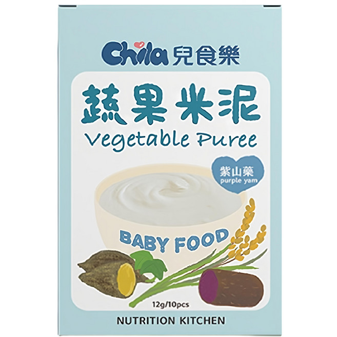 Chila 兒食樂 蔬果米泥 原食物製作 鋁箔密封袋包裝 100%台灣農作物, 120g, 1盒, 紫山藥