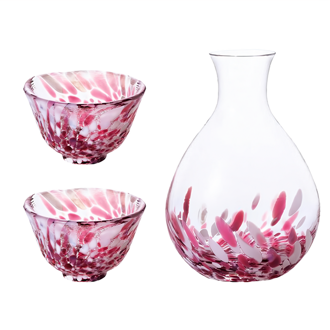 ADERIA GLASS 津輕系列 手作櫻吹雪酒器, 酒壺 + 酒杯, 1組