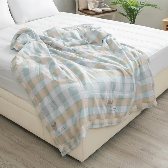 【eyah】蠶絲x石墨烯鋪棉涼被(水洗綿工藝) 150x180 -黃綠格遊戲, 1入