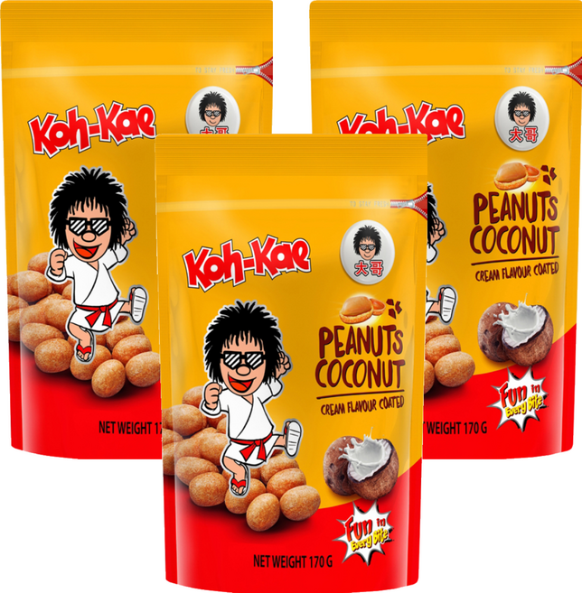 Koh-Kae 大哥 椰漿味花生豆, 170g, 3包