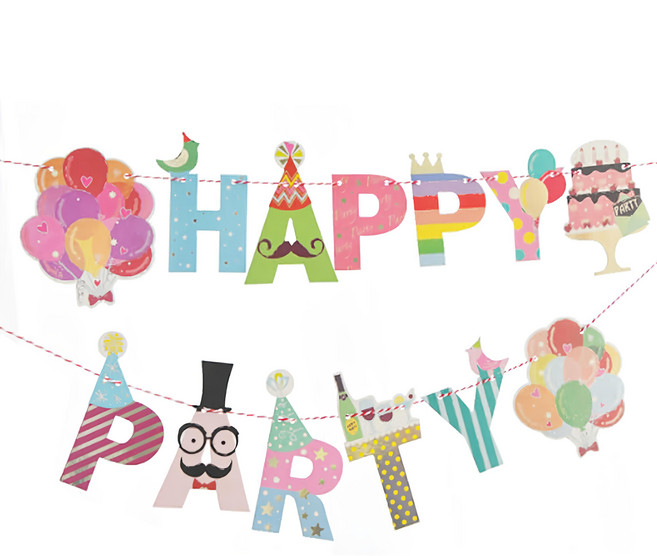 HAPPY PARTY 派對彩旗, 胡子先生 多色, 1個