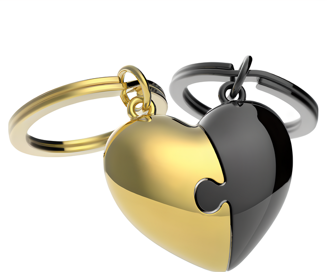 metalmorphose 鑰匙圈//, 1個, 愛心拼圖 金色 + 黑色