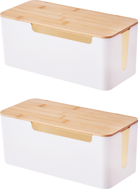 isona 愛收納 側開口 竹板延長線收納盒 S 23 x 11.5 x 12.5cm 360g, 白色, 2個