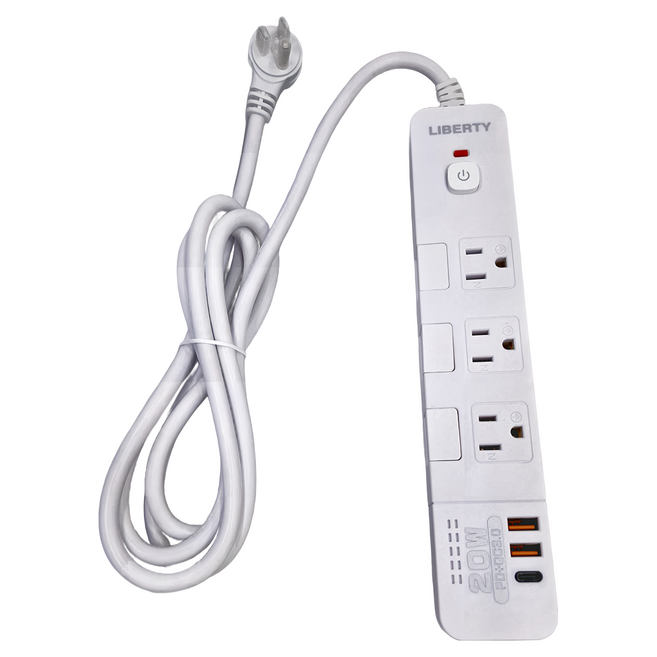 LIBERTY 利百代 4開6插平貼式 PD延長線 20W LY-465P06, 1.8m, 白色, 1個