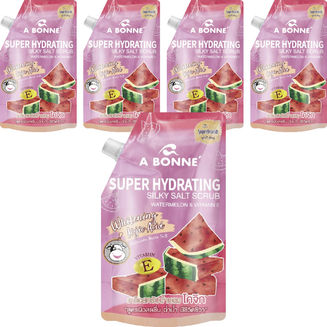 A BONNE' 身體去角質沐浴鹽 超級保濕 絲滑磨砂 含西瓜和維他命E, 350g, 5包
