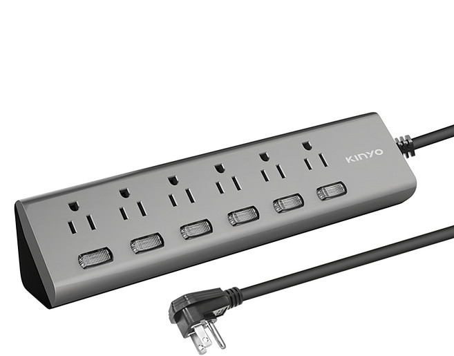 Kinyo 6開6插三角延長線 3孔 CGTM366-6, 1.8m, 銀色, 1條