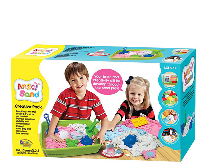Donerland 天使沙 創意遊戲組 0.4L三色動力沙 附模具和收納箱, 多色, 1.638kg, 1組