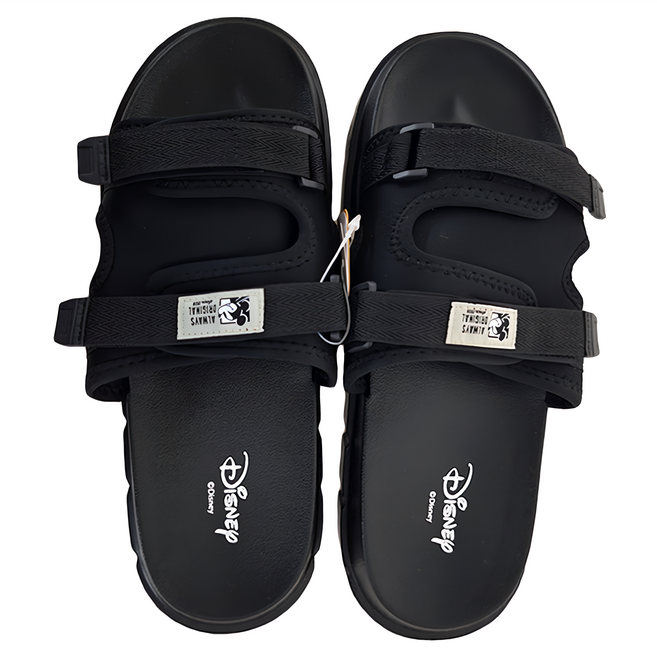 BORUI 柏睿鞋業 大人款 迪士尼雙織帶魔鬼氈造型休閒拖鞋, 黑色, 280mm