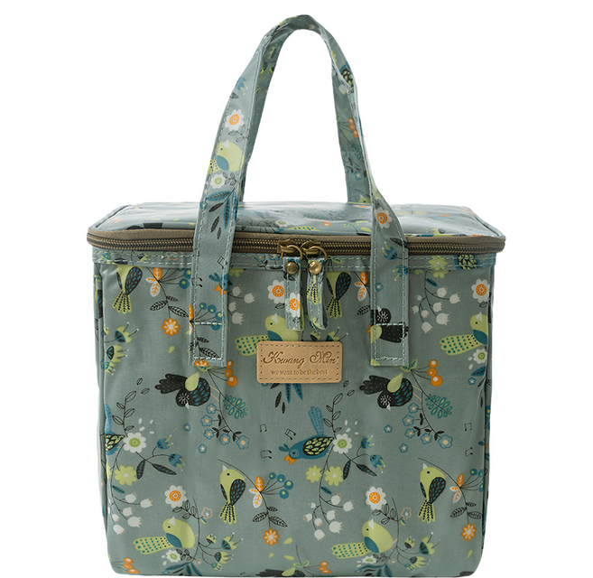 Kwang Min 加厚大容量立體多功能 23 x 14 x 22cm 保溫便當袋, 鳥語 綠色, 1個