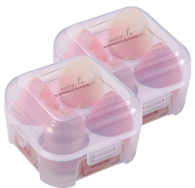 miro.lu 魔力璐 乾濕兩用美妝蛋&收納盒 Set 4個入 四款形狀, 1組