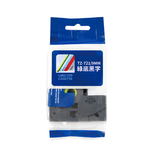 NEXTPAGE 台灣榮工 相容護貝標籤帶 TZ-721 綠底黑字 9mm, 8m