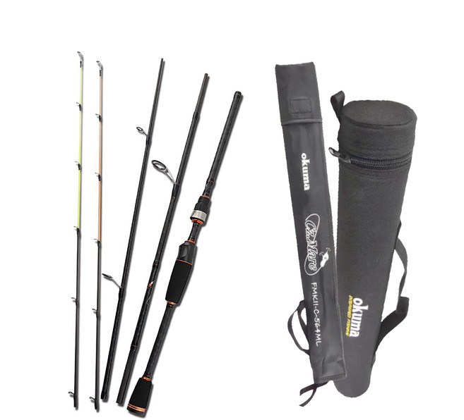 okuma 寶熊釣具 瘋馬克EVO翹班竿 四節竿 直柄 附竿筒 收納袋 FMKII-S-664ML 108g, 黑色