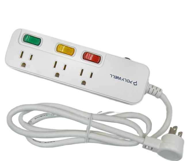 POLYWELL 寶利威爾 3切3座電源延長線 3孔 PW15-T05-A027, 12m, 白色, 1條